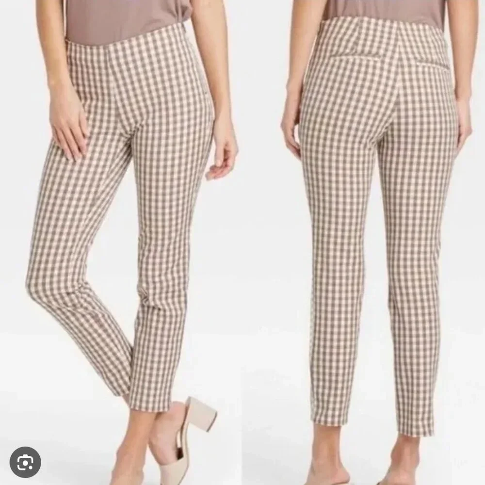 A New Day Brown Gingham Slim Fit Pants - Picture 1 of 5